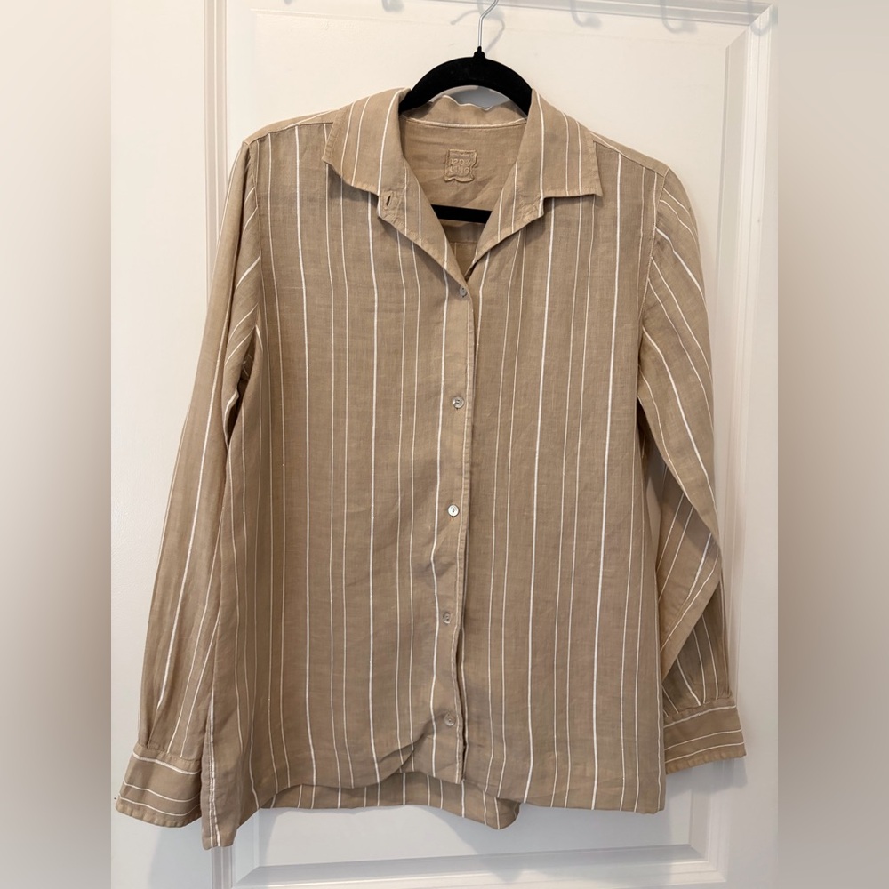 120% Lino Striped Linen Button-down Shirt - Size 42